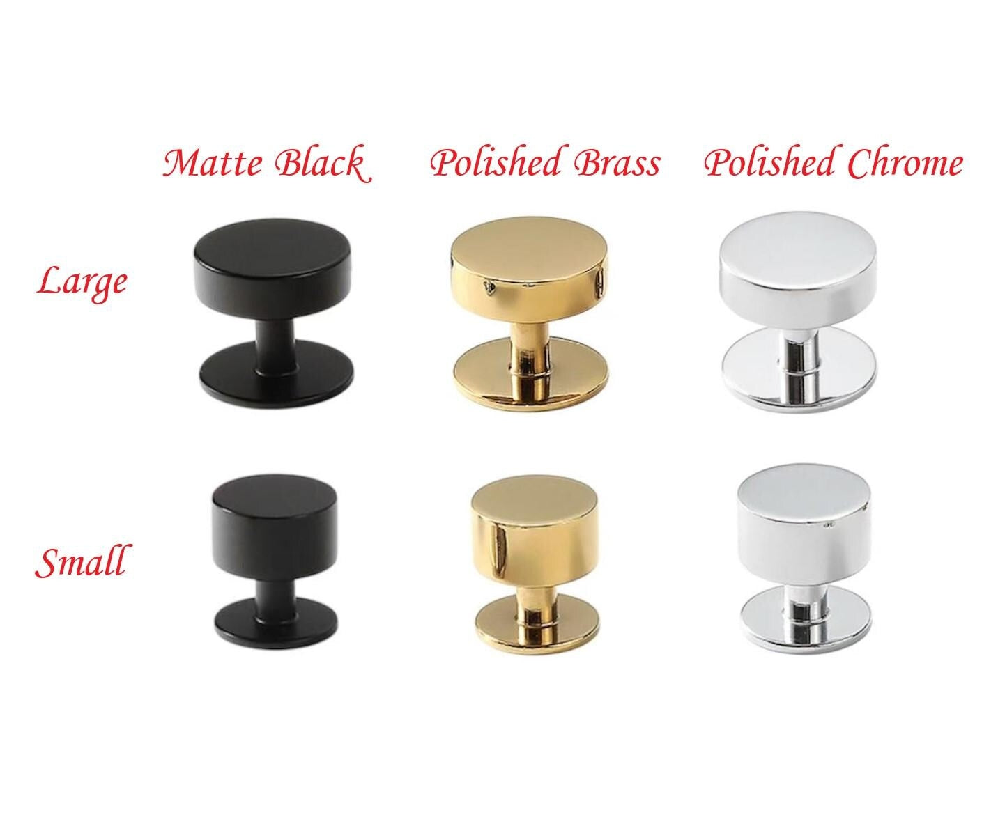 Brass Round Cabinet Knobs with Wide Base - 6 Finishes