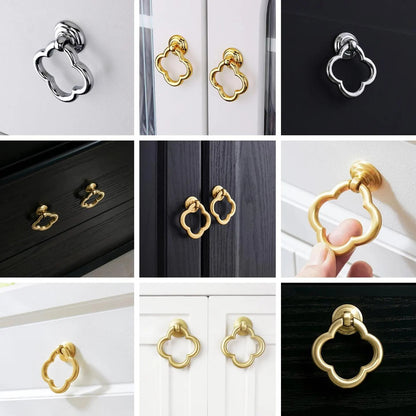 Clover Brass Drop Ring, Cabinet Knobs, MCM Drawer Pulls, Nickel Chrome Bronze