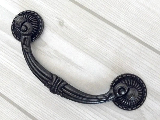 4.5" Vintage Style Drop Bail Drawer Pull Antique Black