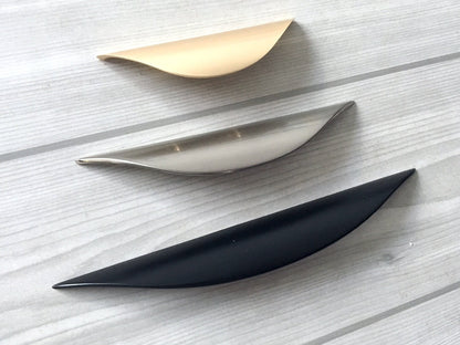 Finger Drawer Pulls, Cabinet Handles, Gold Nickel Black, Mid Century, 32 64 96 mm Holes