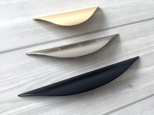 Finger Drawer Pulls, Cabinet Handles, Gold Nickel Black, Mid Century, 32 64 96 mm Holes