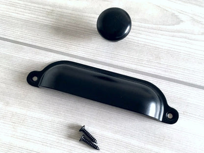 Cup Drawer Pull and Knobs, Matte Black, 3.5" 3.75" 4.75" Centers