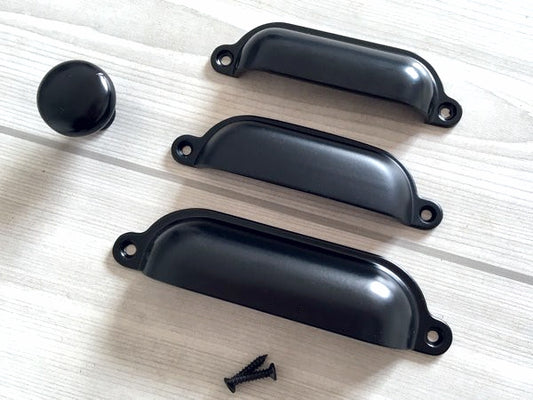 Cup Drawer Pull and Knobs, Matte Black, 3.5" 3.75" 4.75" Centers