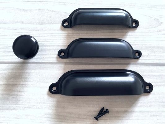 Cup Drawer Pull and Knobs, Matte Black, 3.5" 3.75" 4.75" Centers