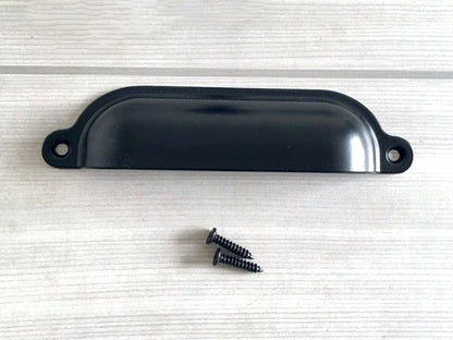 3.5" 3.75" 4.75" Retro Cup Drawer Pull, Black Bin Handle, Kitchen Cabinet Hardware