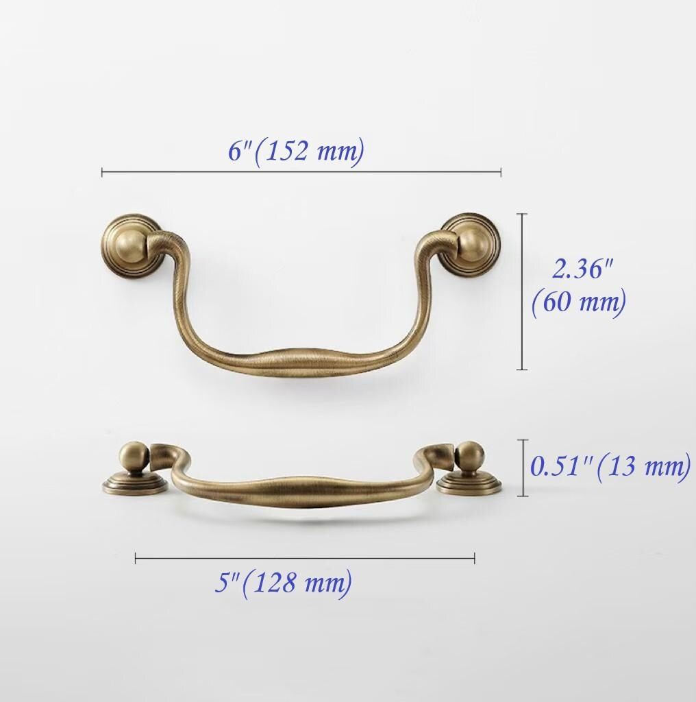 3.75" 5" Vintage Look Swan Neck Swing Bail Handle, Cabinet Drop Ring Pull, Antique Bronze