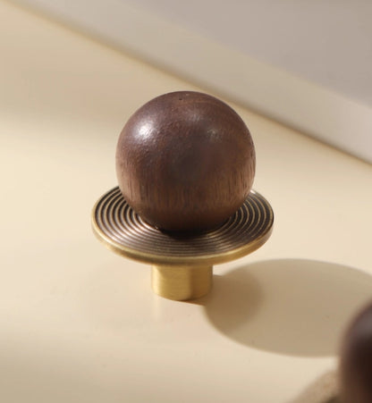 Walnut Brass Saturn Cabinet Knobs, Japandi Kitchen Hardware, Polished Chrome, Antique Bronze