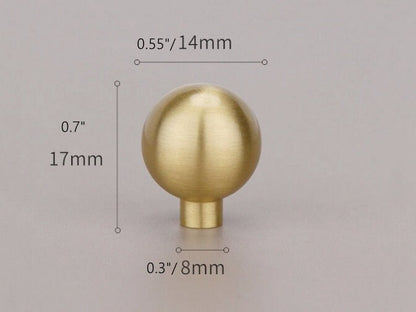 Brushed Gold Brass Ball Drawer Knob, Spherical Cabinet Pull, Solid Kitchen Hardware