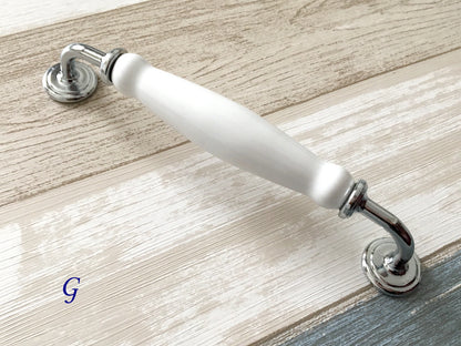 160 mm drawer pulls porcelain white silver