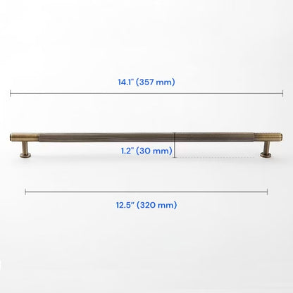 Fluted Brass Cabinet Pulls 96 128 160 224 256 320 mm, Antique Bronze Knurled Kitchen Hardware