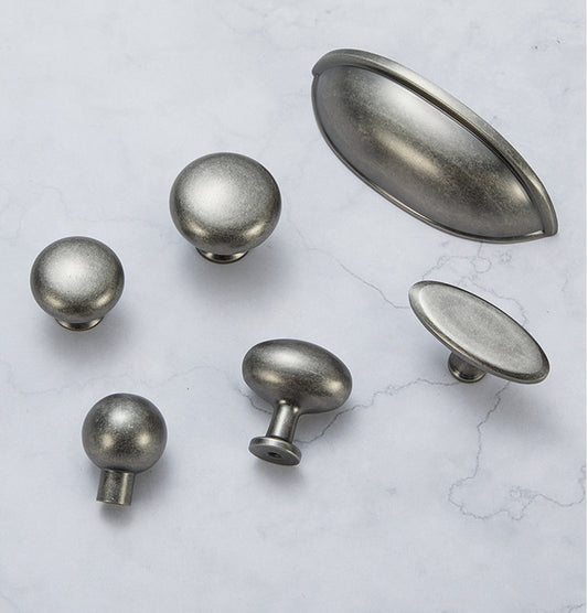 Set of antique silver brass knobs and cup pull