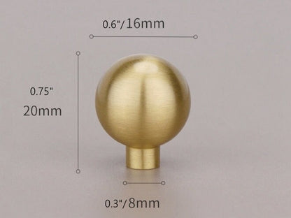 Brushed Gold Brass Ball Drawer Knob, Spherical Cabinet Pull, Solid Kitchen Hardware