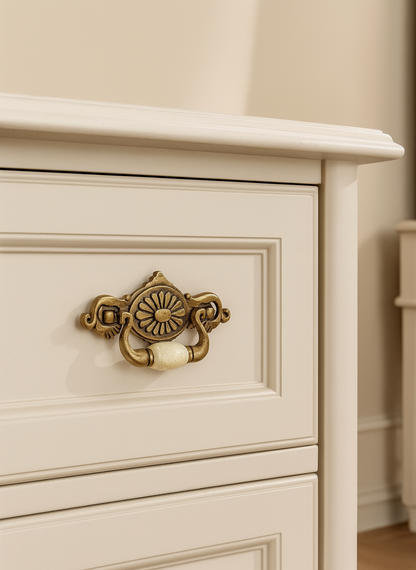 2-1/4" Drop Bail Dresser Pull, Swing Drawer Handle, Ceramic Knob, Ivory Cream Antique Bronze