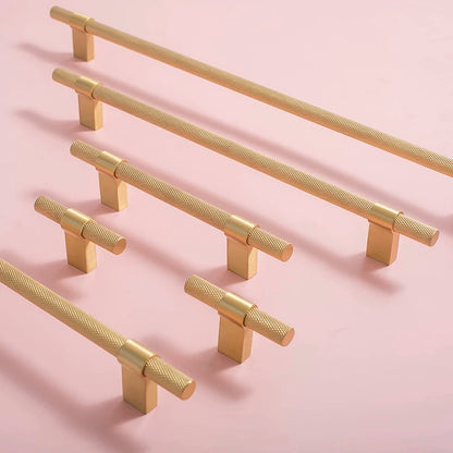 Solid brass knurled cabinet bar handles with 3.75, 5, 8.8 and 12.5 inch hole spacing 