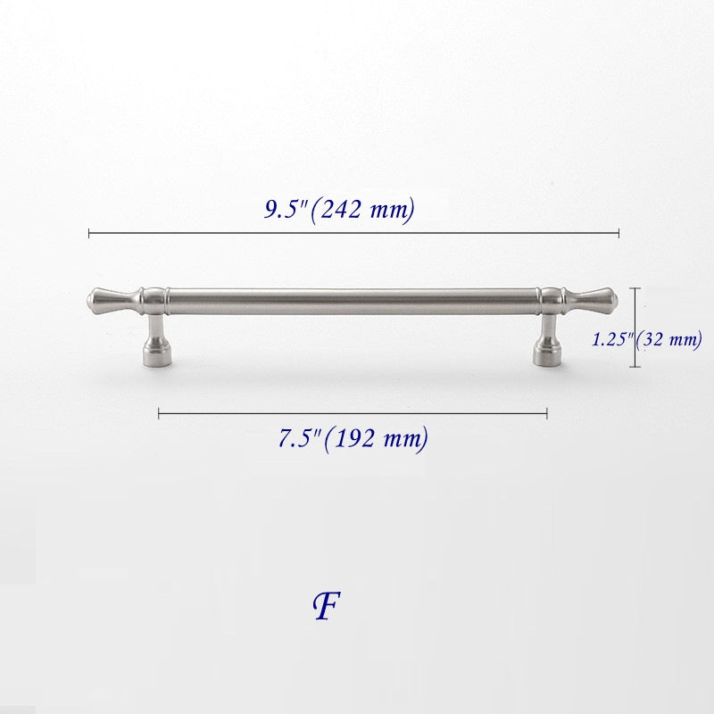 Solid Brass Euro Cabinet Bar Handle & T Knob - Brushed Nickel Steel