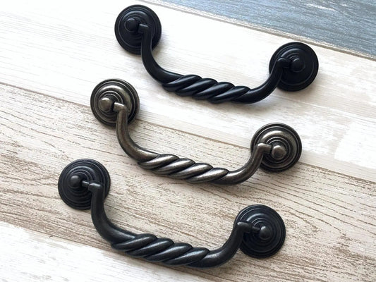 4.5" Antique Bronze Bail Drawer Pulls, Vintage Style,  Antique Pewter, Black