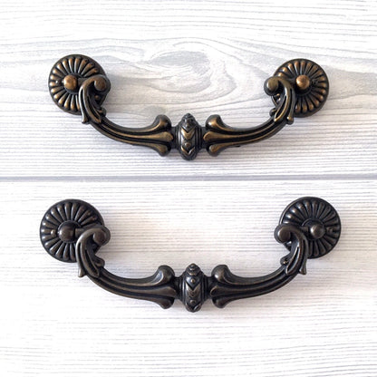 5" Centers Vintage Style Drop Bail Drawer Pulls, Antique Black, Antique Gold Brass, 128 mm Centers