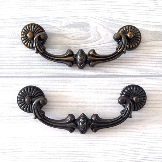 5" Centers Vintage Style Drop Bail Drawer Pulls, Antique Black, Antique Gold Brass, 128 mm Centers