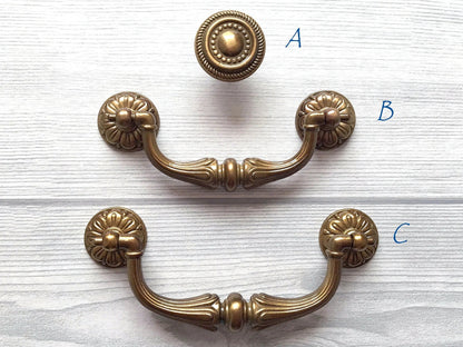 3.75" 4.5" Drop Bail Drawer Pull Handles Antique Brass Vintage Style
