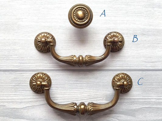 3.75" 4.5" Drop Bail Drawer Pull Handles Antique Brass Vintage Style