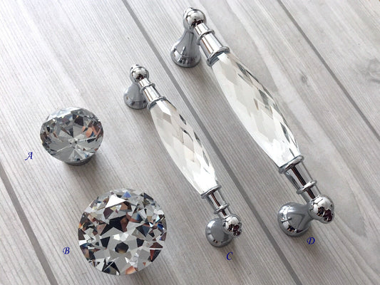 3.75" 5" Crystal Drawer Pull, Glass Cabinet Pulls, Modern Cupboard Handles