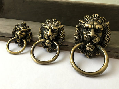 1.25" 1.75" Lion Head Drop Ring Pull - Antique Bronze