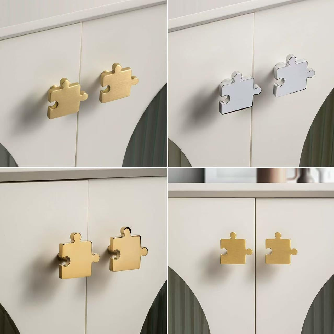 Puzzle Piece Brass Knobs, Nursery Dresser Pull, Kids Cabinet Hardware, Gold Polished Chrome