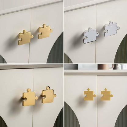 Puzzle Piece Brass Knobs, Nursery Dresser Pull, Kids Cabinet Hardware, Gold Polished Chrome