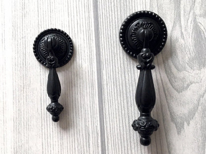 Black Pendant Drawer Pull Drop Vintage Style Hardware