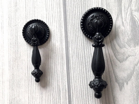 Black Pendant Drawer Pull Drop Vintage Style Hardware