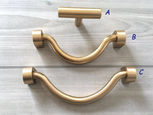 3.75” 4" 4.5" 5" Brass Bail Drawer Pull, Drop Swing Handle, MCM Kitchen Cabinet Hardware