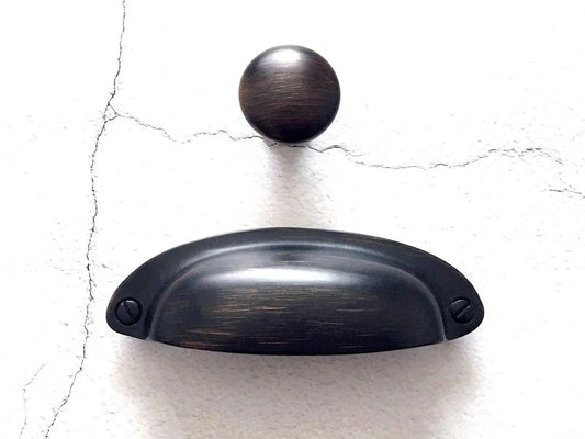 3.5" Centers Cup Drawer Pulls, Retro Cabinet Hardware, Oil Rubbed Bronze