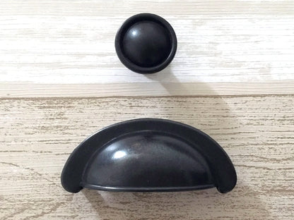 2.75" Cup Drawer Pull & Cabinet Knob in Antique Black, 2-3/4 Inch 70 mm Centers