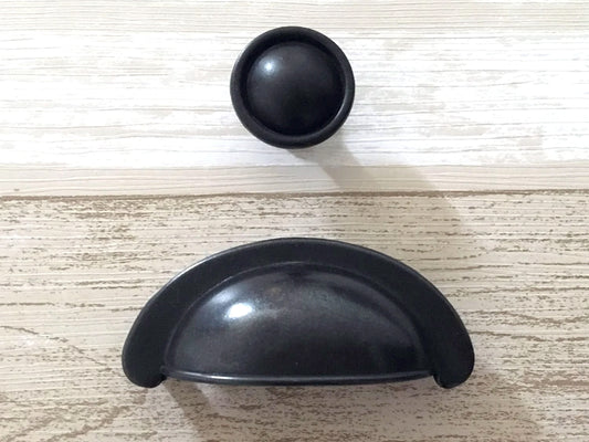 2.75" Cup Drawer Pull & Cabinet Knob in Antique Black, 2-3/4 Inch 70 mm Centers
