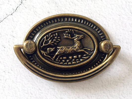 2" Centers Bail Drawer Pulls Antique Gold Brass, Oval Vintage Style Hardware