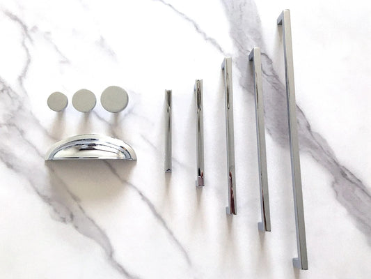 Polished Chrome Cabinet Pulls, Square Drawer Handles, Modern Kitchen Hardware
