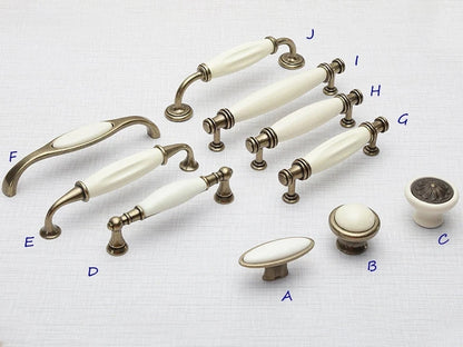 Cream Porcelain Cabinet Pulls Drawer Handles Antique Bronze