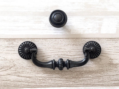 4 1/2" Vintage Style Antique Black Bail Drawer Pull | Kitchen Cabinet Knob