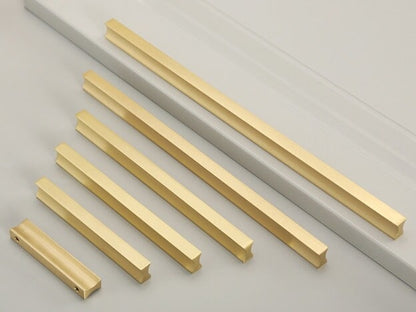 Solid Brass Cabinet Pulls, Simple Minimalism, Brushed Gold, Kitchen Hardware