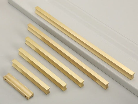 Solid Brass Cabinet Pulls, Simple Minimalism, Brushed Gold, Kitchen Hardware