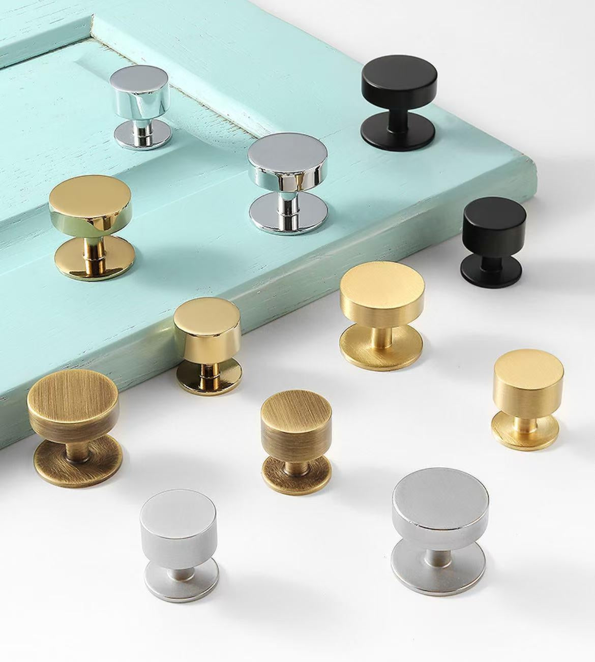Brass Round Cabinet Knobs with Wide Base - 6 Finishes