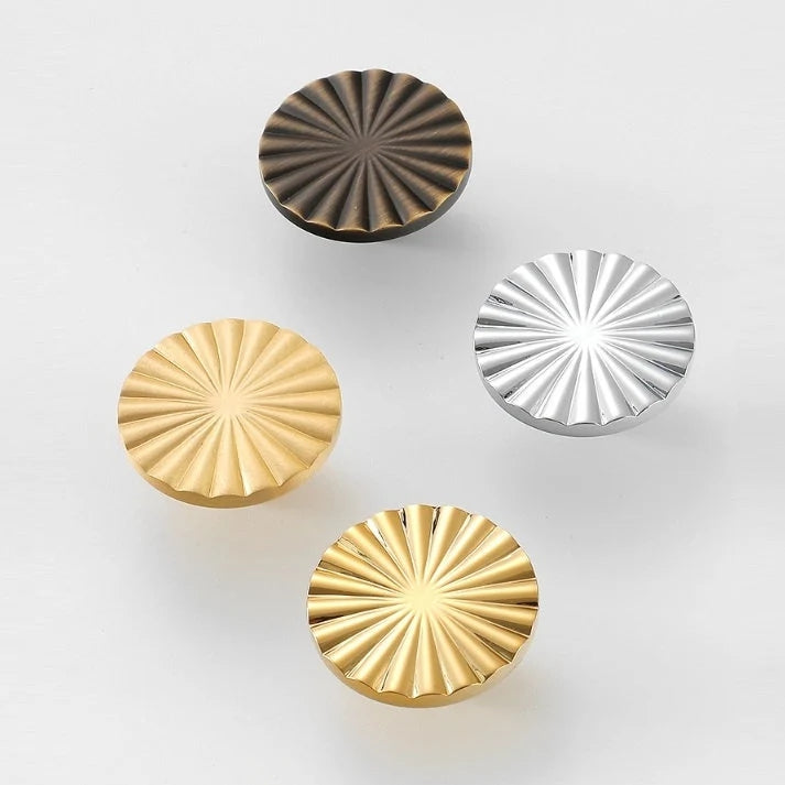 Contemporary Brass Sunburst Circular Drawer Pulls - 4 Finishes