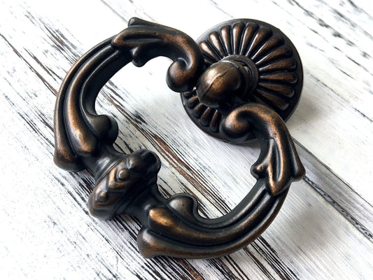 Dia 2.5 Inch Large Dark Antique Brass Drop Ring Drawer Pull, Vintage Style