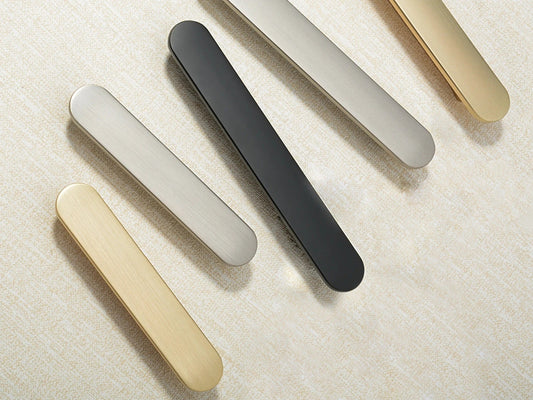 Flat Cabinet Pull Handles, Round Ends, Brushed Nickel, Brushed Gold, Black