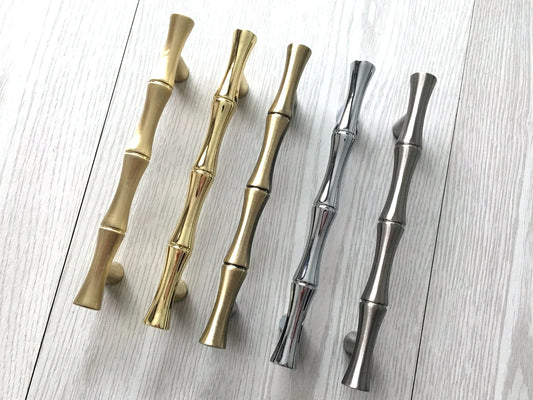 Bamboo Cabinet Pulls and Drawer Knobs, Gold Nickel Bronze Silver Pewter, Kitchen Hardware