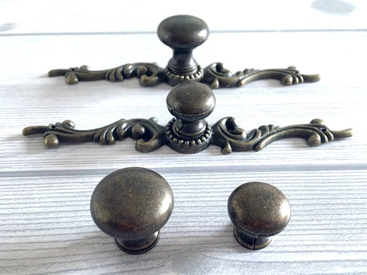 Antique Bronze Drawer Knob with Backplate, Cabinet Pulls Hardware, Vintage Style