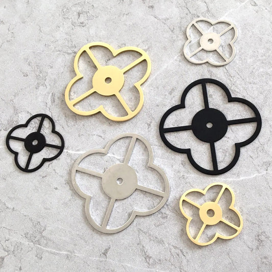Brass Clover Back Plate for Drawer Knobs, Brushed Gold, Polished Chrome, Matte Black