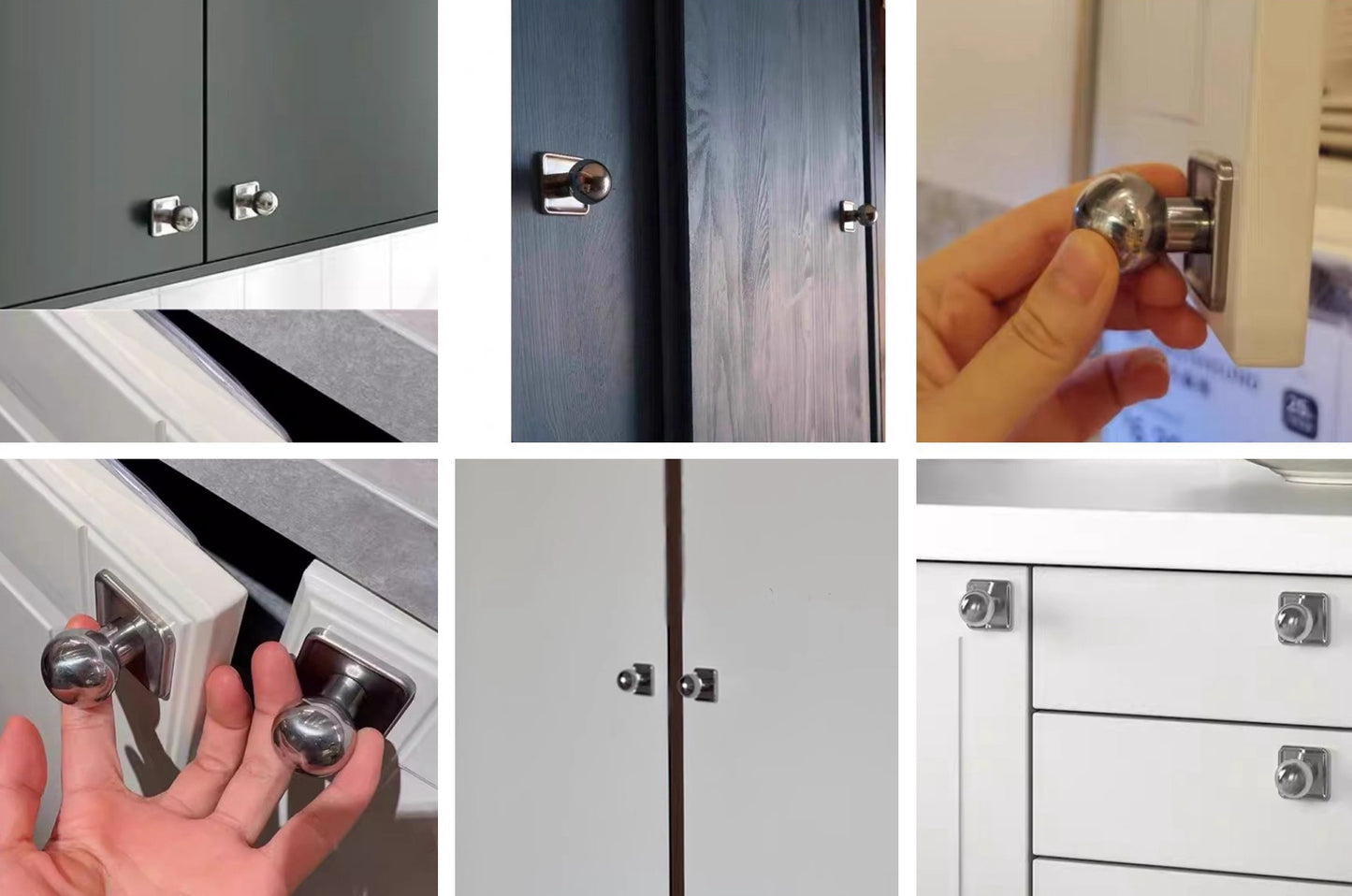 Drawer Ball Knob w. Square Plate, Sphere Cabinet Pull, Nickel Polished Chrome, Modern Kitchen Hardware