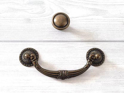 4.5" Vintage Style Antique Gold Brass Bail Drawer Pull | Kitchen Cabinet Knob