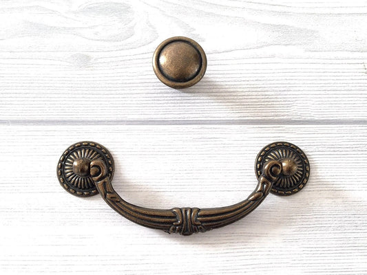 4.5" Vintage Style Antique Gold Brass Bail Drawer Pull | Kitchen Cabinet Knob